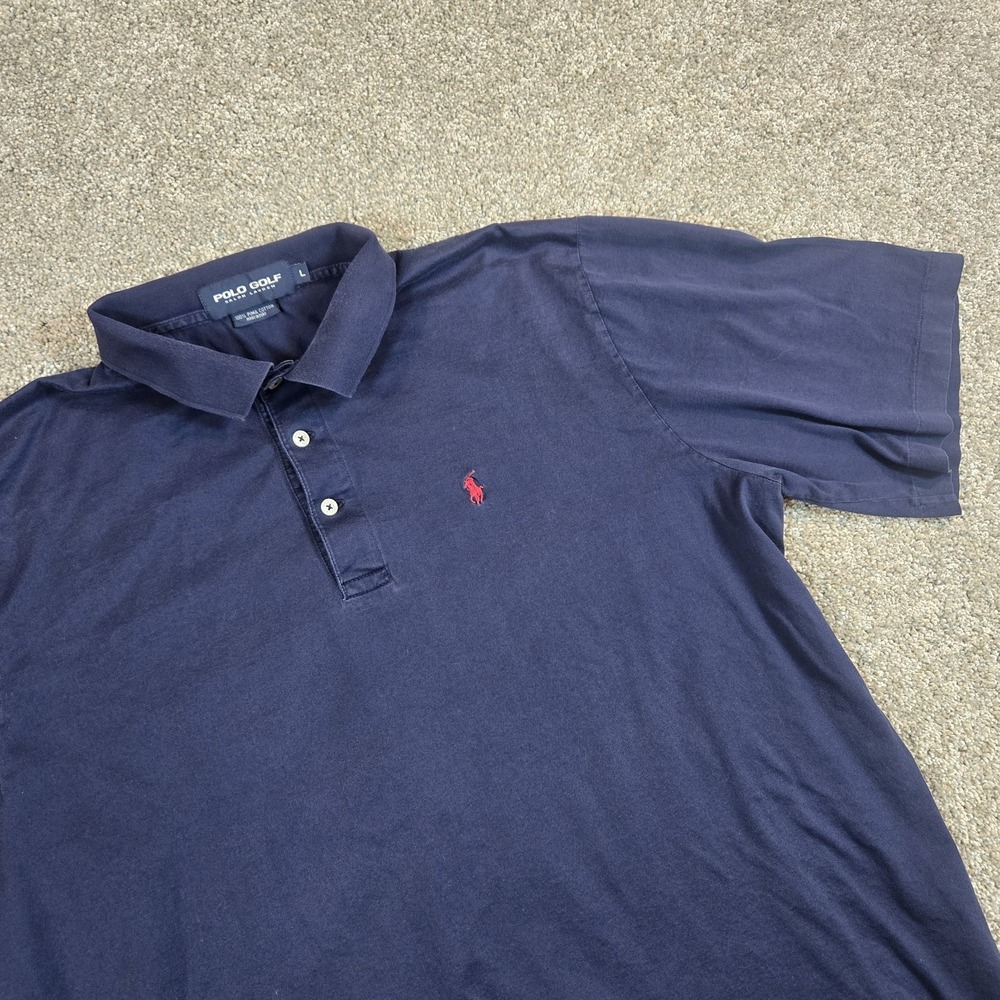 Polo By Ralph Lauren Shirt Mens Large Navy Blue Red Pony Logo 100% Cotton Casual